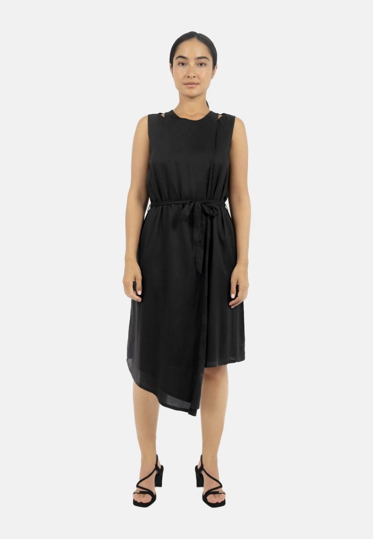 Funchal Asymmetric Wrap Dress Black - Black