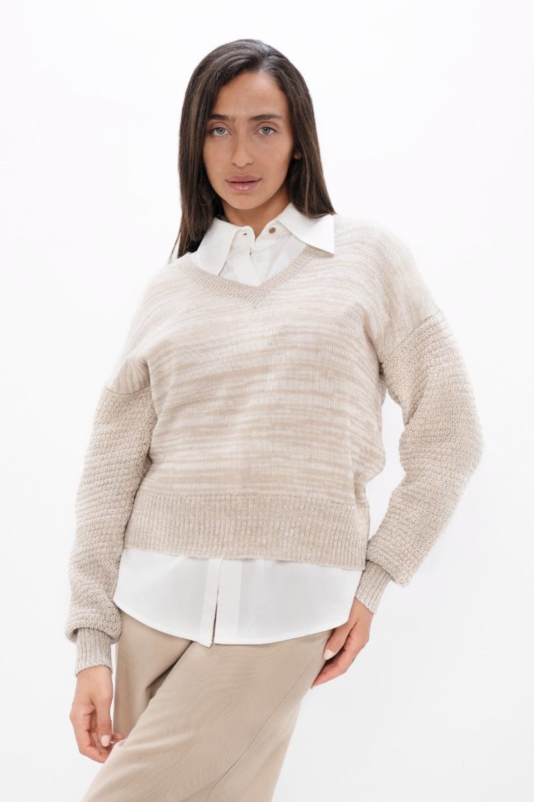 Nagano - V-Neck Sweater - Sand Marl - Sand Marl