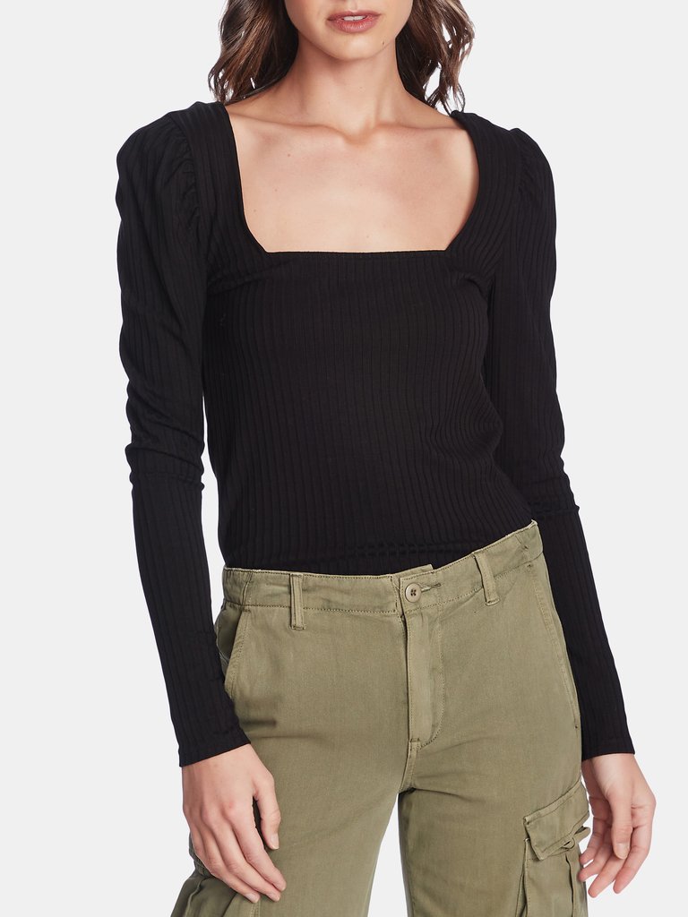 Puff Square Neck Rib Knit Top