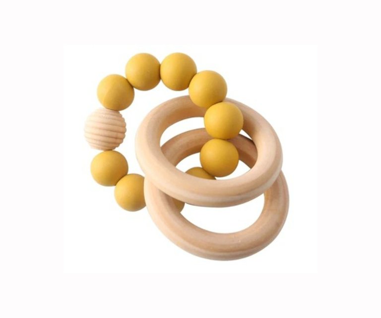 Infant Silicone Beaded Teether Bangles For Babies 3-6 Months - Mustard