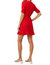 Cinched Sleeve Tonal Leopard Wrap Dress In Cherry Red