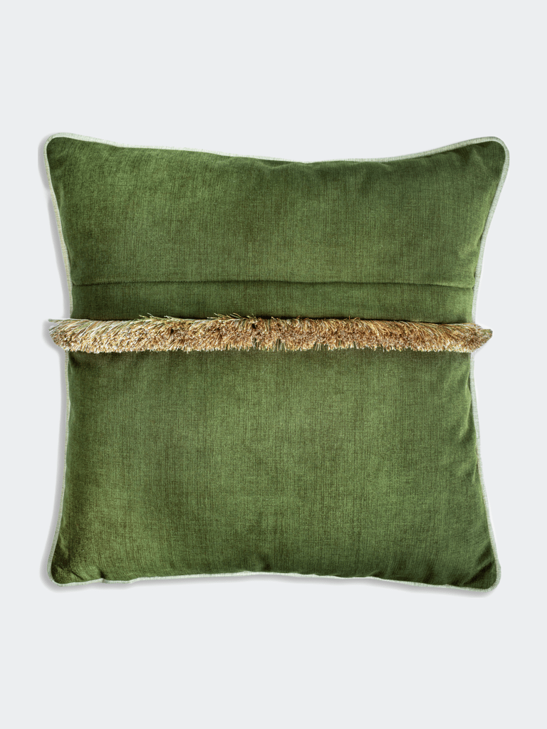 Autunno Olive Green Velvet Decorative Pillow With Fringe - Olive Green