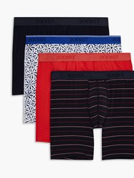 Cotton Stretch 6" Boxer Brief 3+1 Bonus Pack - Watercolor Tile/Navy Blazer/Bittersweet/Yd Stripe - Watercolor Tile/Navy Blazer/Bittersweet/Yd Stripe