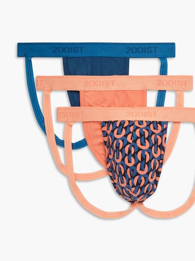 2(X)IST Cotton Stretch Jock Strap 3-Pack - Dark Blue/Circle Geo/Coral Chic product