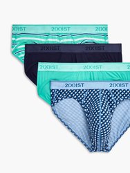 Cotton Stretch No Show Brief 3+1 Bonus Pack - Printed Stripe/Navy Blazer/Turquoise/Geo X Print - Printed Stripe/Navy Blazer/Turquoise/Geo X Print