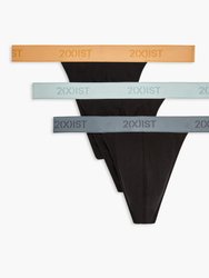 Essential Cotton Classic Thong 3-Pack - Black W/Buff Orange/Surf Spray/Stormy Weather
