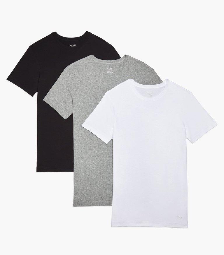 Essential Cotton Crewneck T-Shirt 3-Pack - Wht/Blk/Hgy
