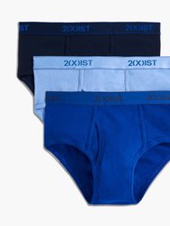 Essential Cotton Fly Front Brief 3-Pack - Navy/Cobalt/Porcelain - Navy/Cobalt/Porcelain