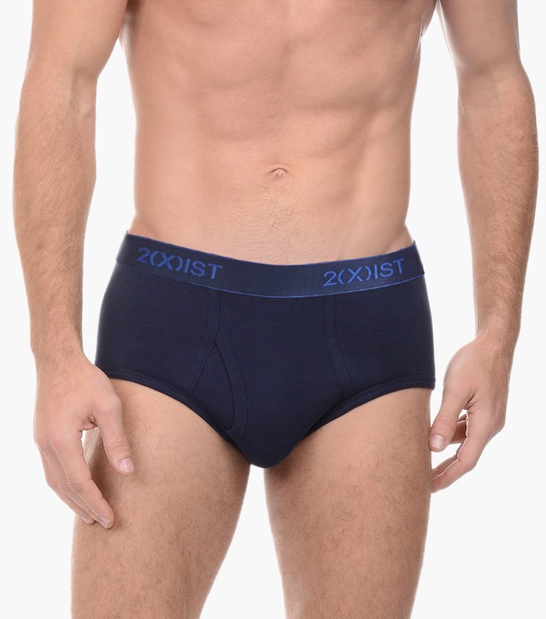 Essential Cotton Fly Front Brief 3-Pack - Navy/Cobalt/Porcelain