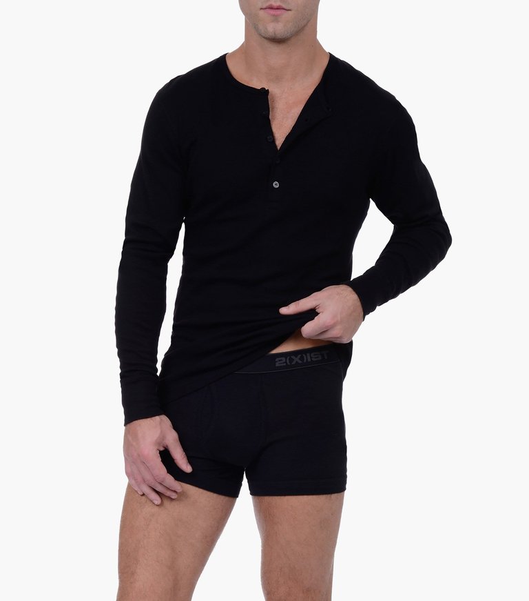 Essential Cotton Long Sleeve Henley - Black