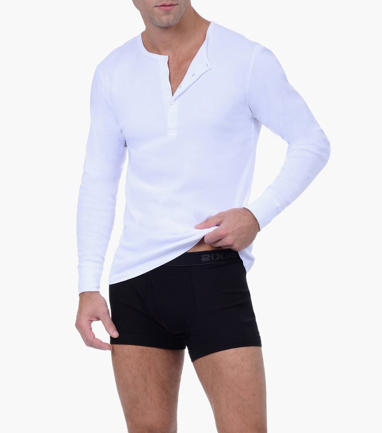 Essential Cotton Long Sleeve Henley - White