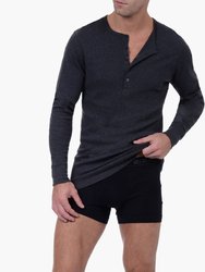 Essential Cotton Long Sleeve Henley - Charcoal Heather