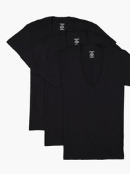 Essential Cotton Slim Fit Deep V-Neck T-Shirt 3-Pack - Black