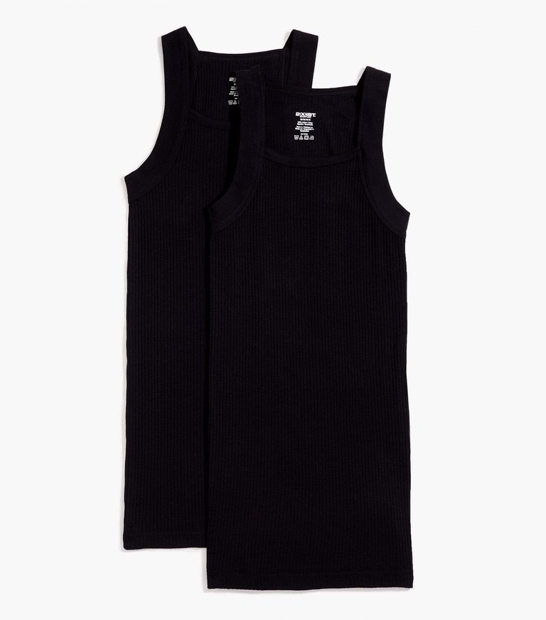 Essential Cotton Square-Cut Tank 2-Pack - Black New Logo