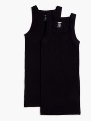 Essential Cotton Square-Cut Tank 2-Pack - Black New Logo