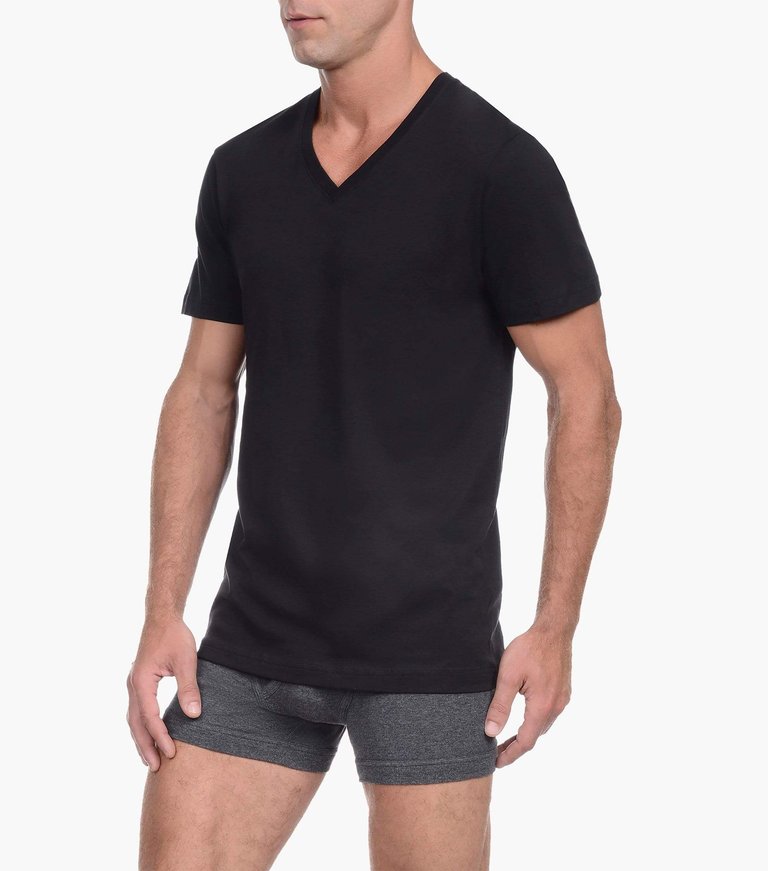 Essential Cotton V-Neck T-Shirt 3-Pack - Black
