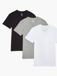 Essential Cotton V-Neck T-Shirt 3-Pack - Wht/Blk/Hgy