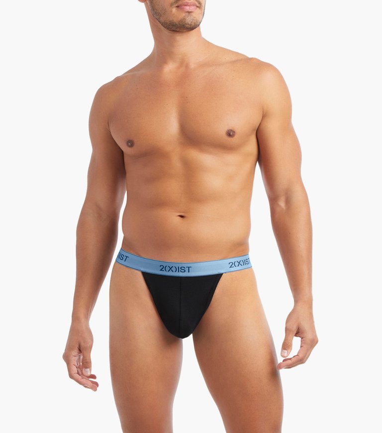 Essential Cotton Y-Back Thong 3-Pack - Black Aruba Blue/Black Blue Bell/Black Peach Pie