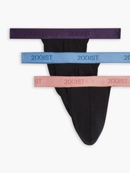 Essential Cotton Y-Back Thong 3-Pack - Blk With Tattoo/Blk With Top O Morn/Blk With Pressed Rose - Blk with Tattoo/Blk with Top O Morn/Blk with Pressed Rose