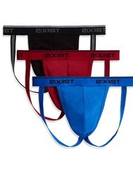 Men'S 3-Pack Stretch Core Jockstraps - Scotts Red/Black/Skydiver Blue