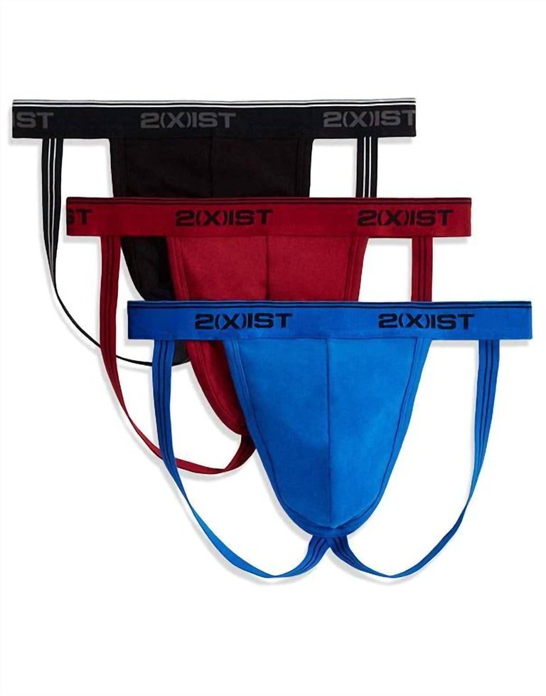 Men'S 3-Pack Stretch Core Jockstraps - Scotts Red/Black/Skydiver Blue