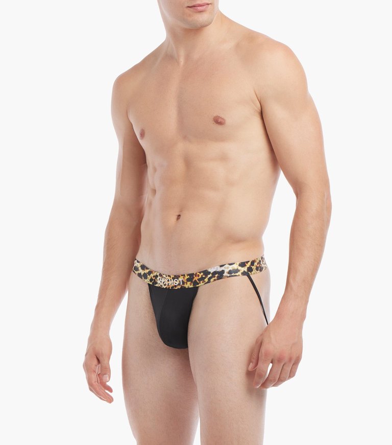 Sliq Jock Strap - Black Beauty With Mixed Leopard