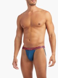 Sliq Jock Strap - Dark Blue With Waves Waistband