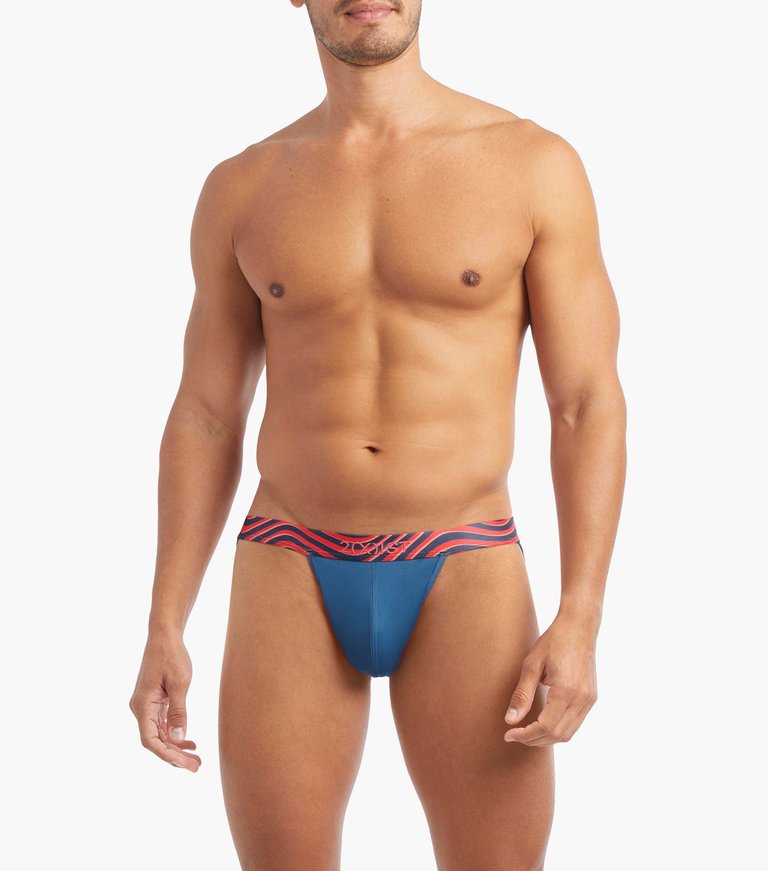 Sliq Jock Strap - Dark Blue With Waves Waistband