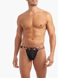 Sliq Micro Y-Back Thong - Black Beauty With Tortoise Waistband