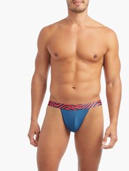 Sliq Micro Y-Back Thong - Dark Blue With Waves Waistband