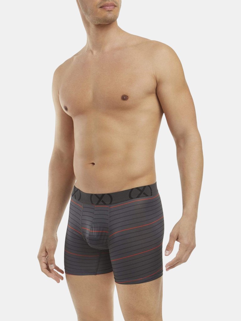 (X) Sport Mesh 6" Boxer Brief - Black/Fiery Red Thin Pop Stripe–charcoal - Black/Fiery Red Thin Pop Stripe–charcoal