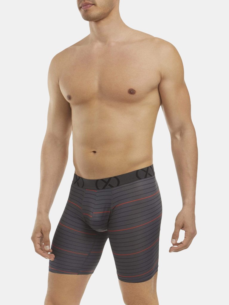 (X) Sport Mesh 9" Boxer Brief - Black/Fiery Red Thin Pop Stripe–charcoal - Black/Fiery Red Thin Pop Stripe–charcoal