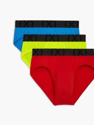 (X) Sport Mesh No-Show Brief 3-Pack - Fiery Red/Electric Blue/Safety Yellow - Fiery Red/Electric Blue/Safety Yellow