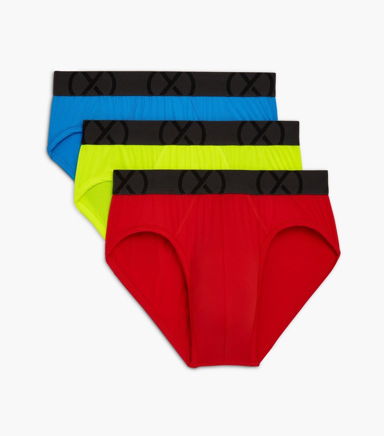 2(X)IST Fiery Red/Electric Blue/Safety Yellow (X) Sport Mesh No-Show Brief  3-Pack - Fiery Red/Electric Blue/Safety Yellow