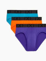 (X) Sport Mesh No-Show Brief 3 Pack - Performance Purple/Shocking Orange/Atomic Blue - Performance Purple/Shocking Orange/Atomic Blue