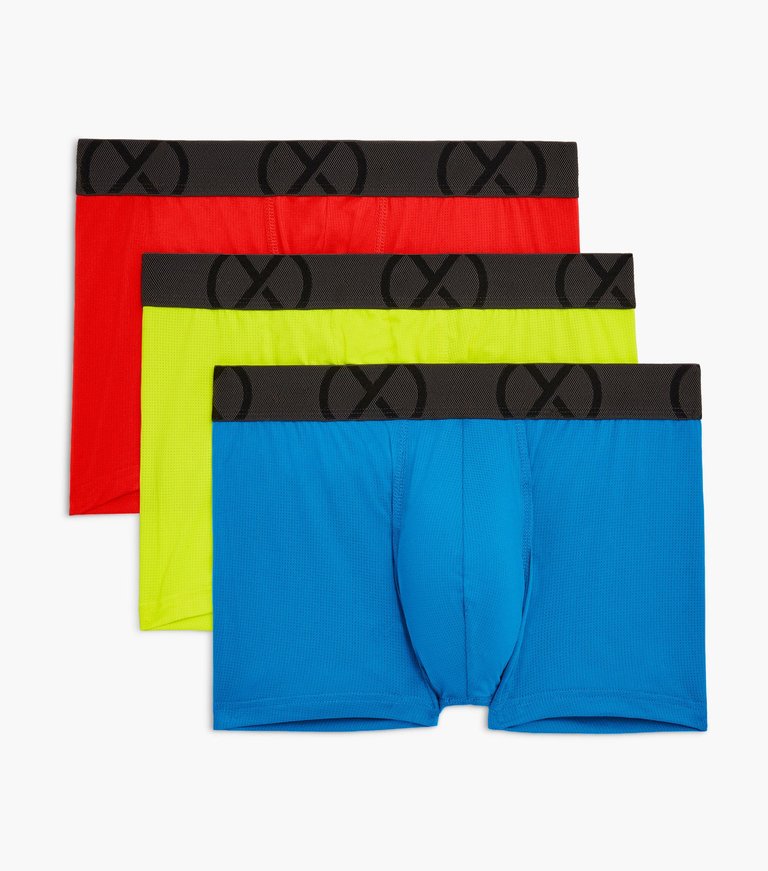 (X) Sport Mesh | No-Show Trunk 3-Pack - Fiery Red/Electric Blue/Safety Yellow - Fiery Red/Electric Blue/Safety Yellow