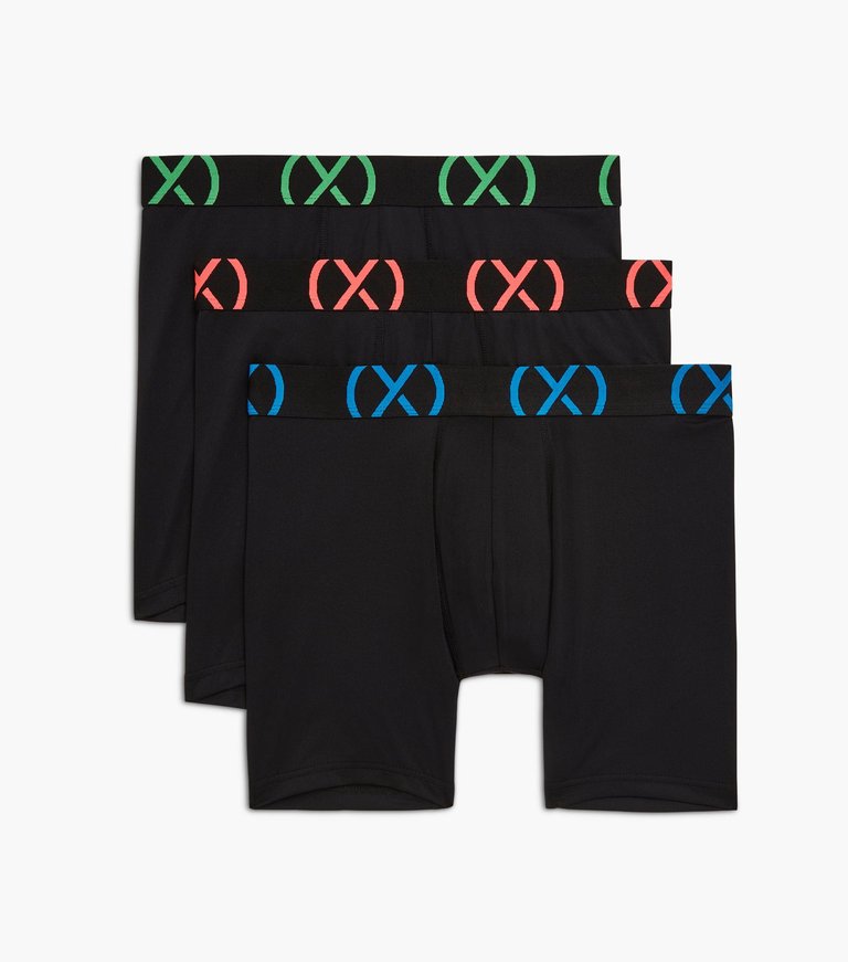 (X) Sport | 6" Boxer Brief 3-Pack - Black With Electric Blue/Diva Pink/Electric Green - Black With Electric Blue/Diva Pink/Electric Green
