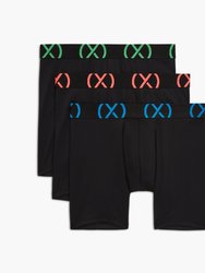 (X) Sport | 6" Boxer Brief 3-Pack - Black With Electric Blue/Diva Pink/Electric Green - Black With Electric Blue/Diva Pink/Electric Green