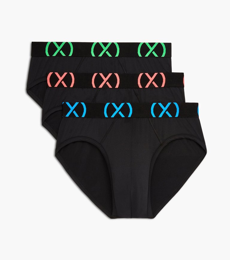 (X) Sport | No-Show Brief 3-Pack - Black W/Electric Blue/Diva Pink/Electric Green - Black W/Electric Blue/Diva Pink/Electric Green