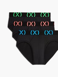 (X) Sport | No-Show Brief 3-Pack - Black W/Electric Blue/Diva Pink/Electric Green - Black W/Electric Blue/Diva Pink/Electric Green