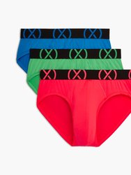 (x) Sport | No-Show Brief 3-Pack - Electric Blue/Diva Pink/Electric Green - Electric Blue/Diva Pink/Electric Green