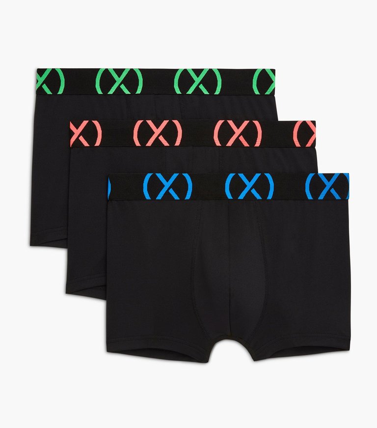 (X) Sport | No-Show Trunk 3-Pack - Black W/Electric Blue/Diva Pink/Electric Green - Black W/Electric Blue/Diva Pink/Electric Green