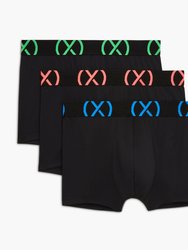 (X) Sport | No-Show Trunk 3-Pack - Black W/Electric Blue/Diva Pink/Electric Green - Black W/Electric Blue/Diva Pink/Electric Green