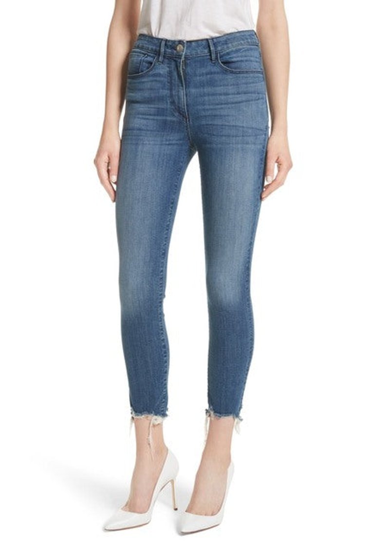 Women's W3 Remo Crop Skinny Jeans Fringed Edges - Blue