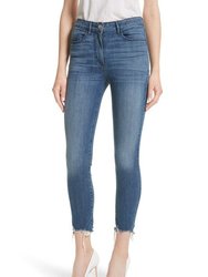 Women's W3 Remo Crop Skinny Jeans Fringed Edges - Blue