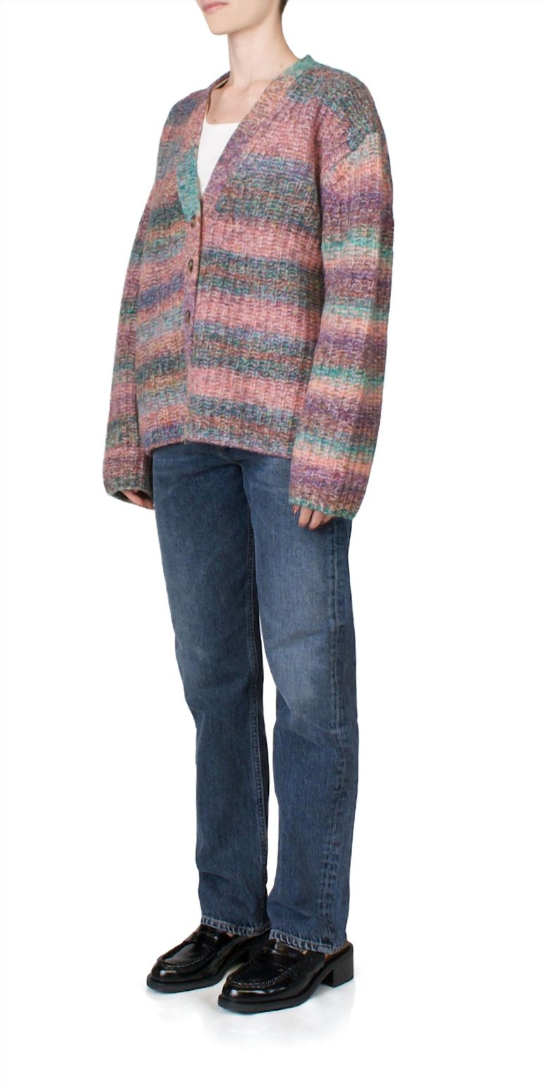 Boxy Space Dye Cardigan In Purple Marl