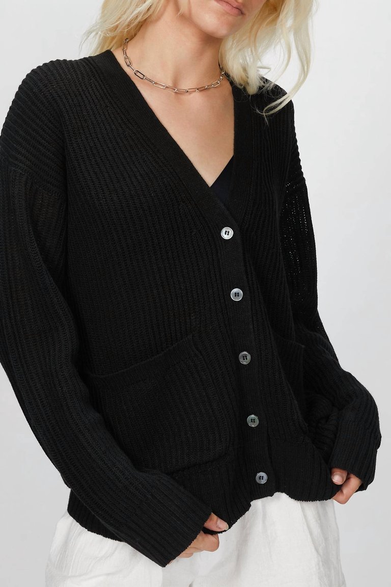 Ribbed Kurt Cardigan In Black - Black