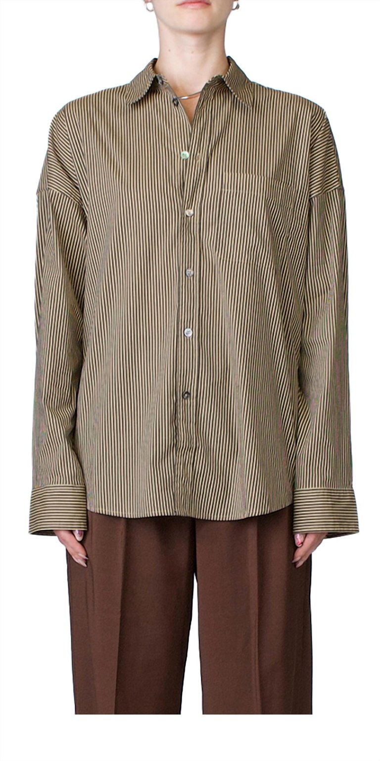 Uniform Button Down Top In Tan/grey Stripe - Tan/Grey Stripe