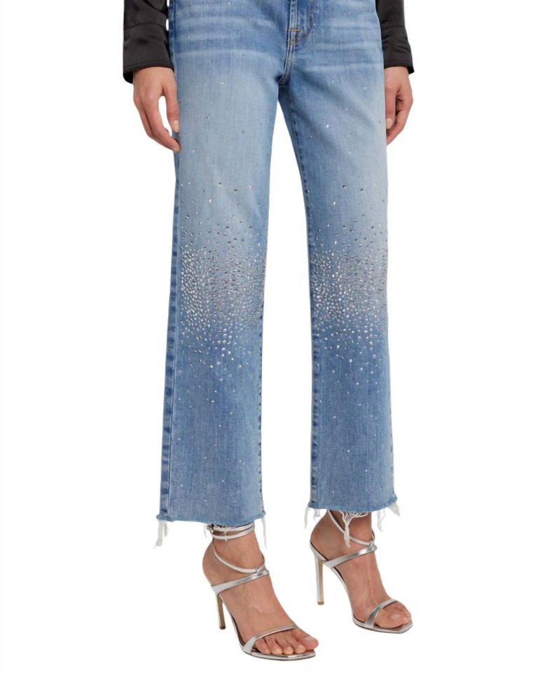 Stovepipe Jean With Crystals In Light Denim