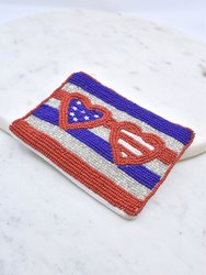 American Flag Beaded Pouch with Hearts